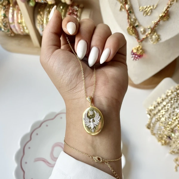 Çift Fotoğraflı Kapaklı Alya Kolye | 925 Gümüş (2,3 cm)