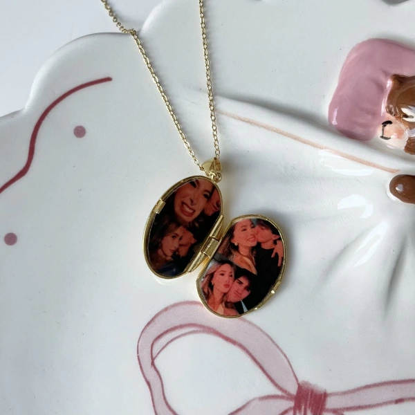 Çift Fotoğraflı Kapaklı Alya Kolye | 925 Gümüş (2,3 cm)