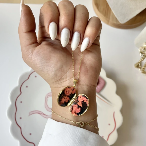 Çift Fotoğraflı Kapaklı Alya Kolye | 925 Gümüş (2,3 cm)