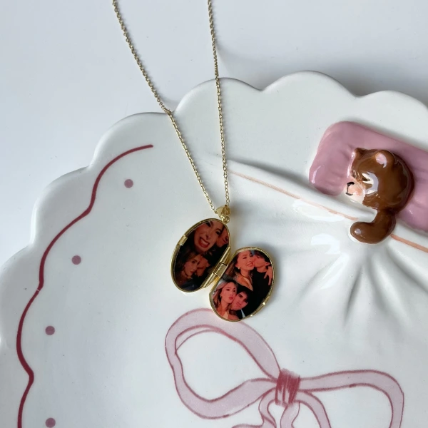 Çift Fotoğraflı Kapaklı Alya Kolye | 925 Gümüş (2,3 cm)
