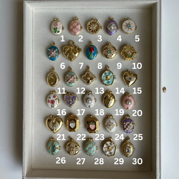 Çift Fotoğraflı Mineli/Desenli Kapaklı Kolyeler