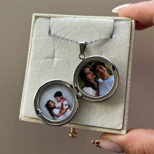 Çift Fotoğraflı Yuvarlak Kapaklı Kolye (2 cm)