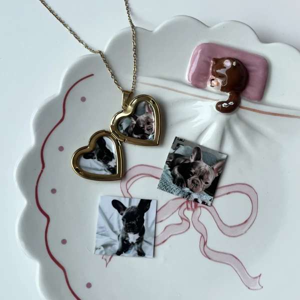 Desenli Kapaklı Çift Fotoğraflı Kolye (2,1 cm)