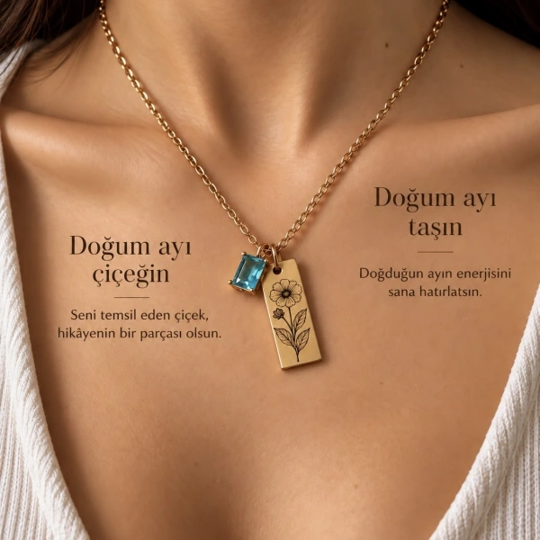 Doğum Ayı Çiçeği ve Taşı Kolye