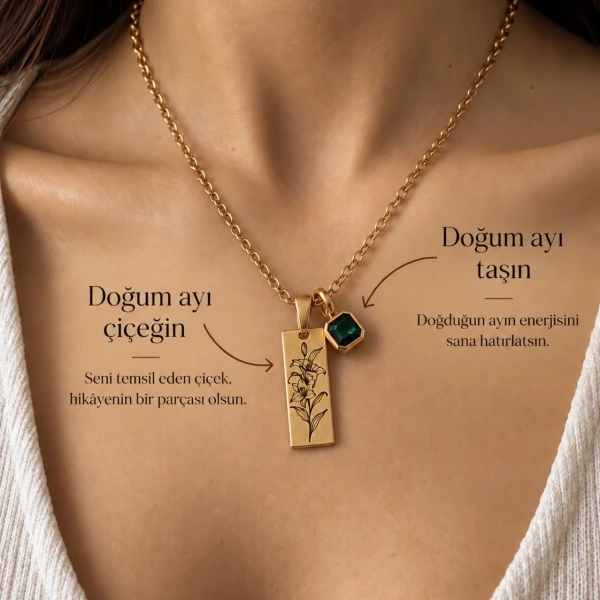 Doğum Ayı Çiçeği ve Taşı Kolye