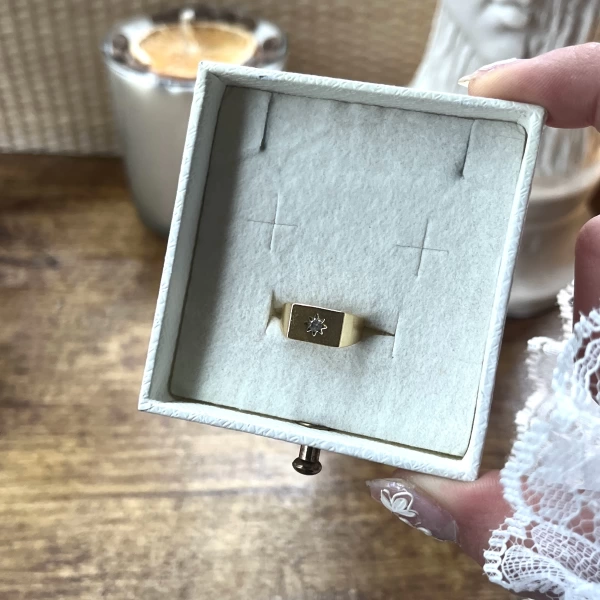 Dörtgen Yıldız Damgalı Vintage Yüzük I 14 Altın Kaplama
