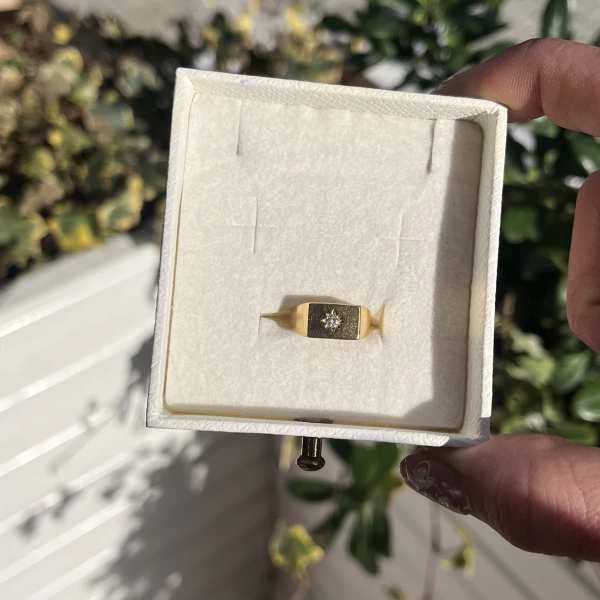 Dörtgen Yıldız Damgalı Vintage Yüzük I 14 Altın Kaplama
