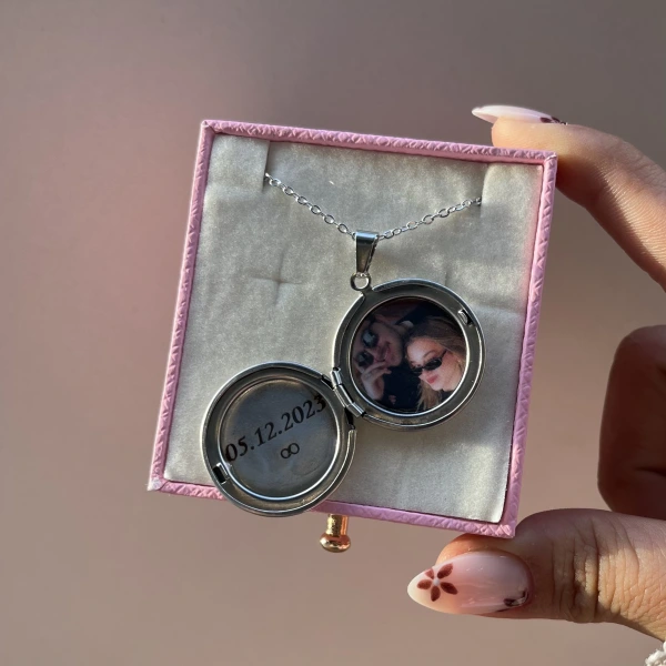 Fotoğraf ve Yazılı Yuvarlak Kapaklı Kolye (2 cm)