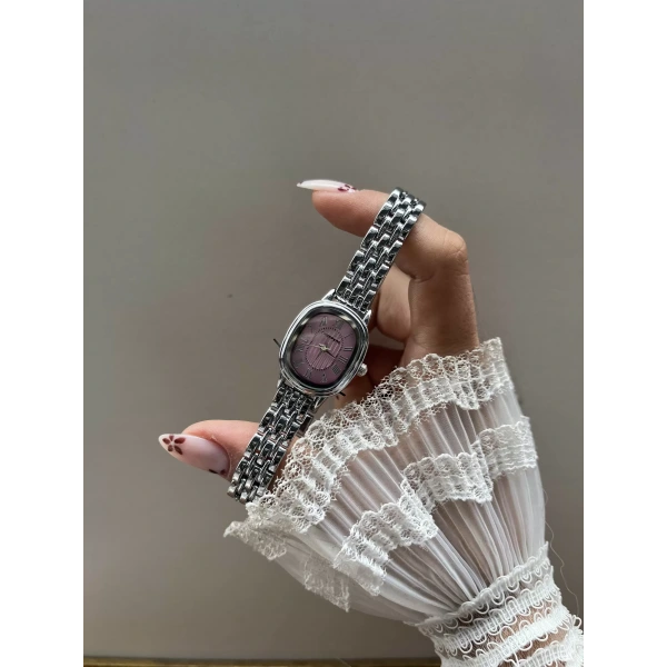 Gümüş Pembe Vakit Vintage Saat