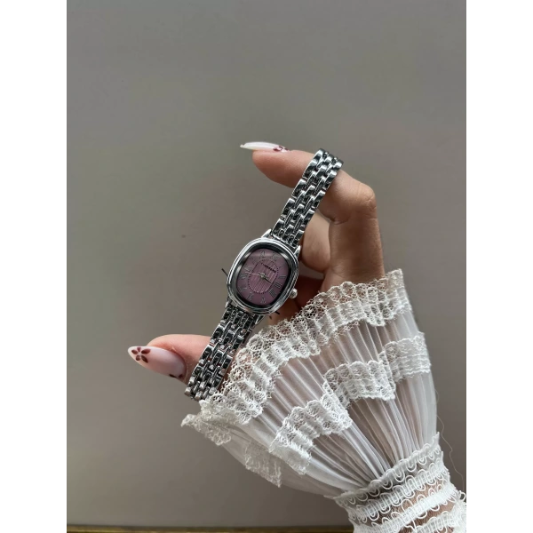 Gümüş Pembe Vakit Vintage Saat