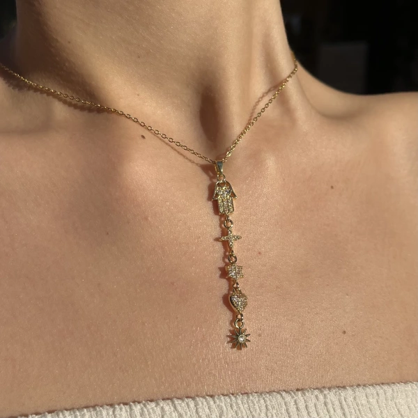 Hamsa Yıldızlı Y Kolye