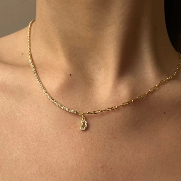 Harf Detaylı Gümüş Kolye