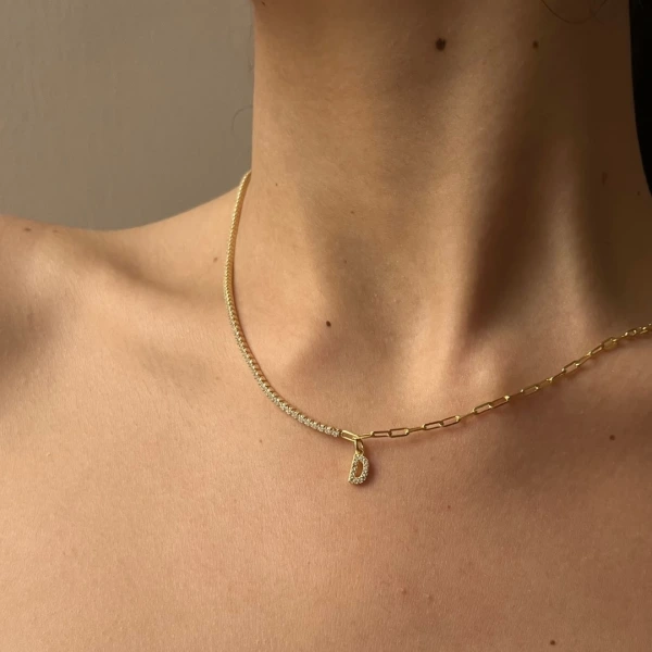 Harf Detaylı Gümüş Kolye