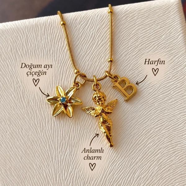 Harfli Burç Çiçeği ve Anlamlı Charm Kolyesi