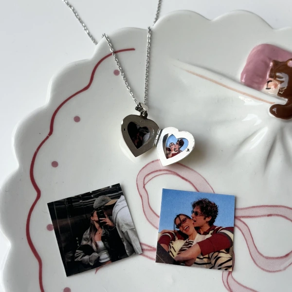 Kalp Şeklinde Fotoğraflı Kolye