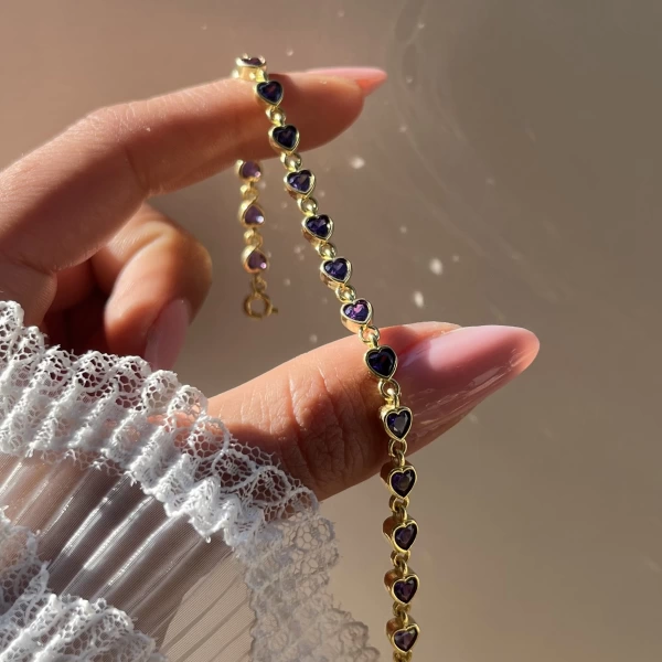 Mor Kalpli Su Yolu Bileklik I 925 Gümüş