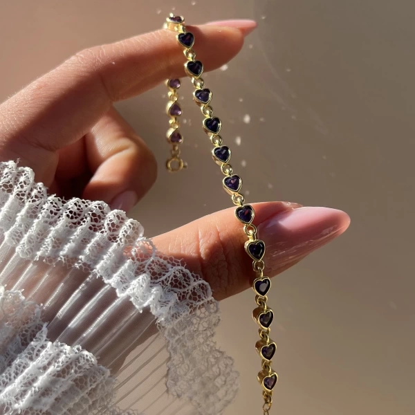 Mor Kalpli Su Yolu Bileklik I 925 Gümüş