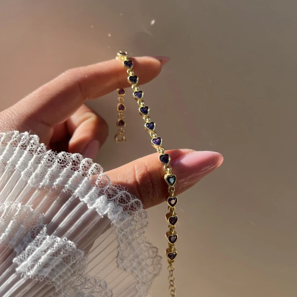 Mor Kalpli Su Yolu Bileklik I 925 Gümüş