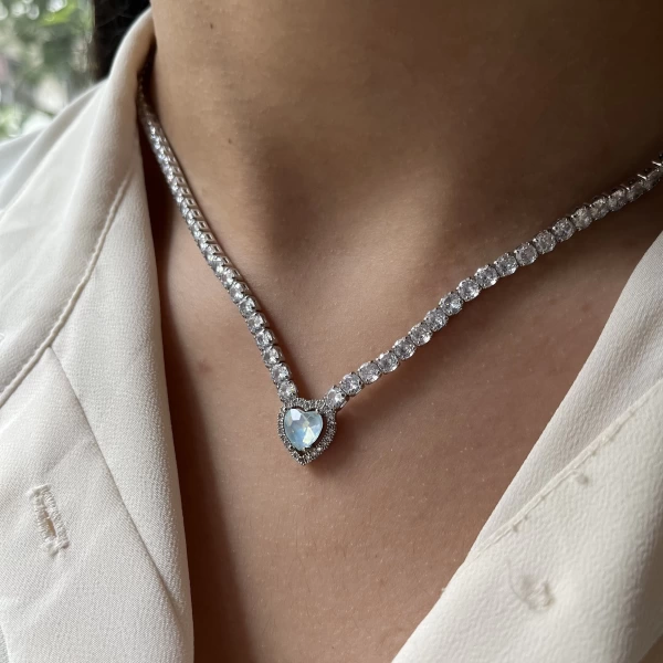 Kalpli Swarovski Su Yolu Kolye | Çelik