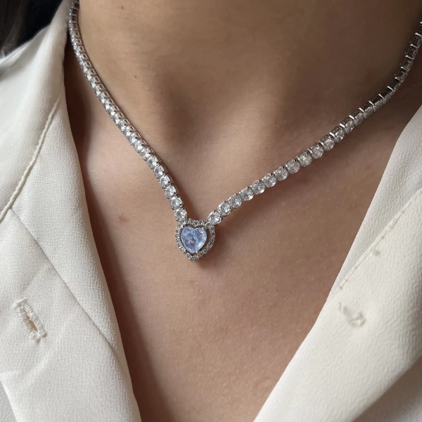 Kalpli Swarovski Su Yolu Kolye | Çelik