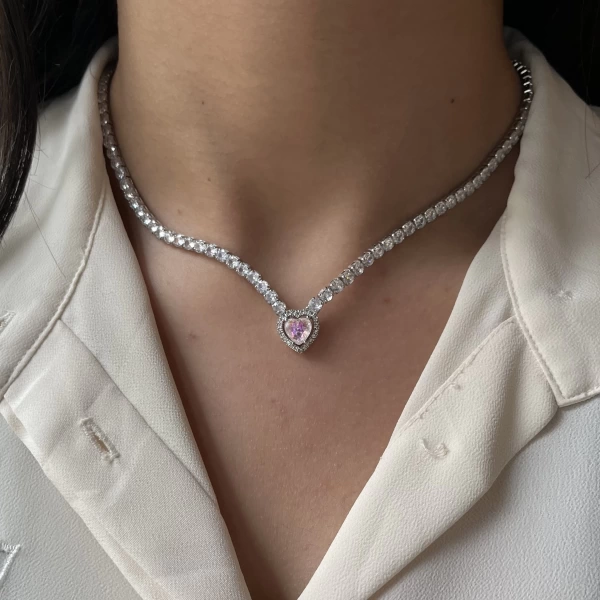 Kalpli Swarovski Su Yolu Kolye | Çelik