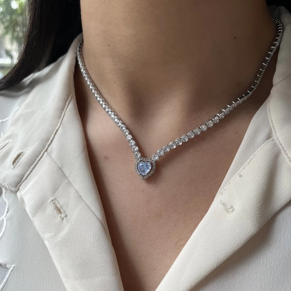 Kalpli Swarovski Su Yolu Kolye | Çelik