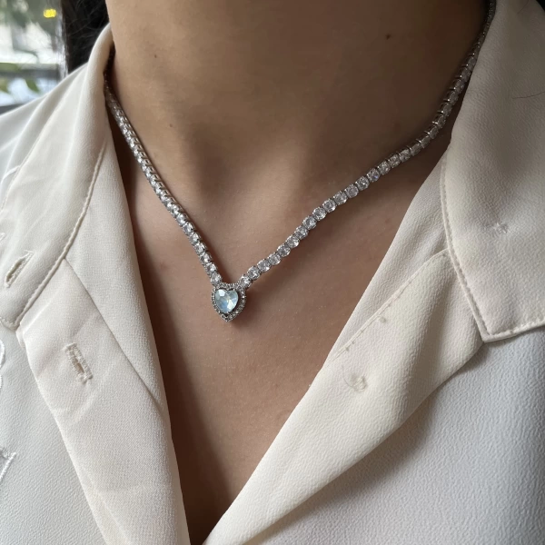 Kalpli Swarovski Su Yolu Kolye | Çelik