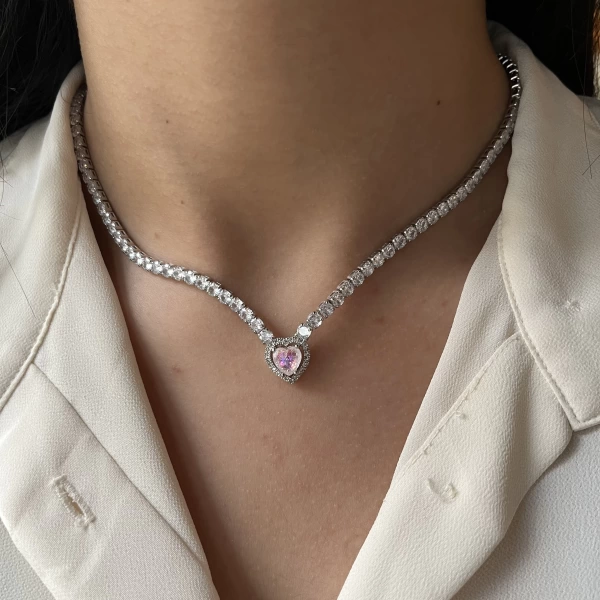 Kalpli Swarovski Su Yolu Kolye | Çelik