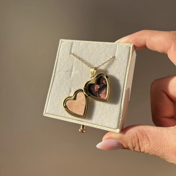 Kapaklı Çift Fotoğraflı Kalp Kolye(1,7 cm)