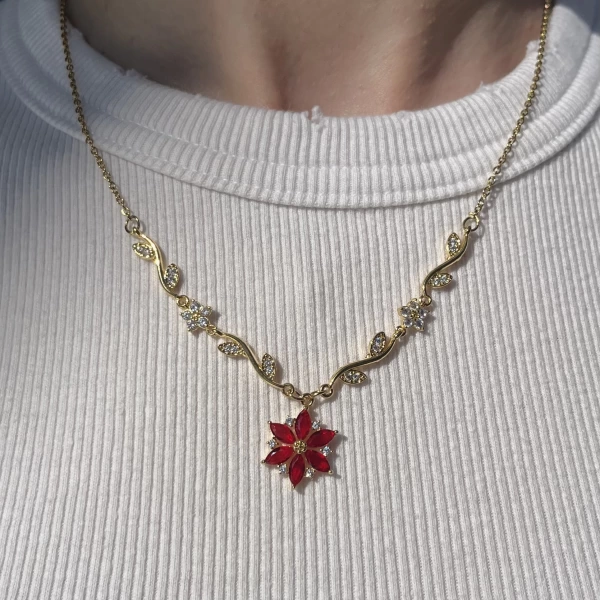 Kırmızı Prenses Çiçeği Violet Kolye