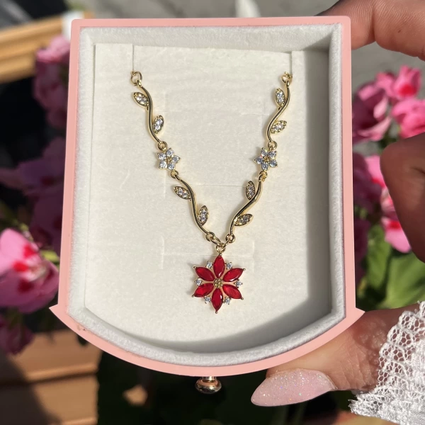 Kırmızı Prenses Çiçeği Violet Kolye