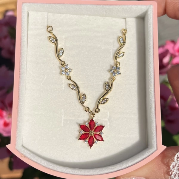 Kırmızı Prenses Çiçeği Violet Kolye