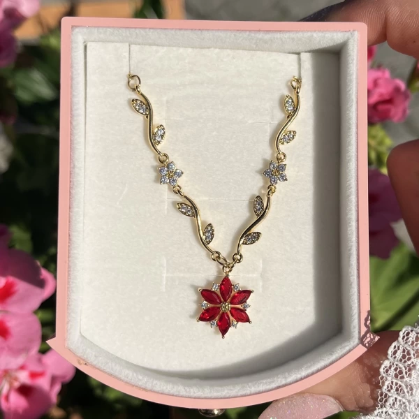 Kırmızı Prenses Çiçeği Violet Kolye