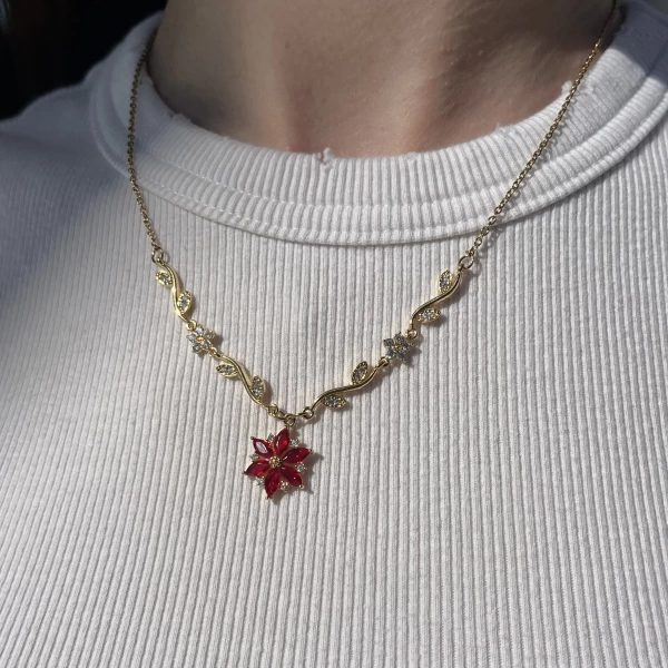 Kırmızı Prenses Çiçeği Violet Kolye