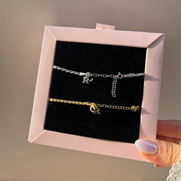 Kişiye Özel Harfli Burgu Çift Bileklikleri | 925 Gümüş