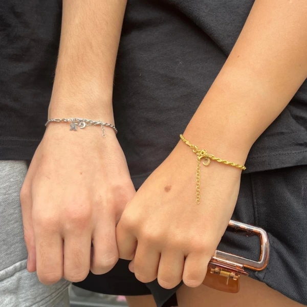 Kişiye Özel Harfli Burgu Çift Bileklikleri | 925 Gümüş