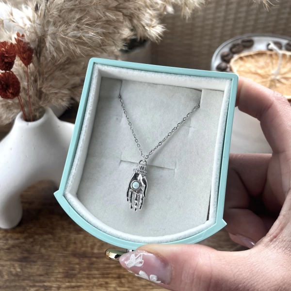 Opal Taşlı Bereket El Kolye I 925 Gümüş