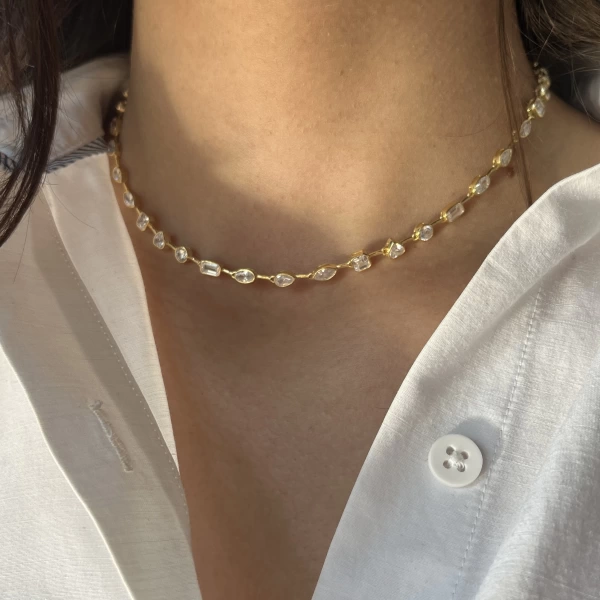 Motifli Choker Zincir Kolye I 925 Gümüş