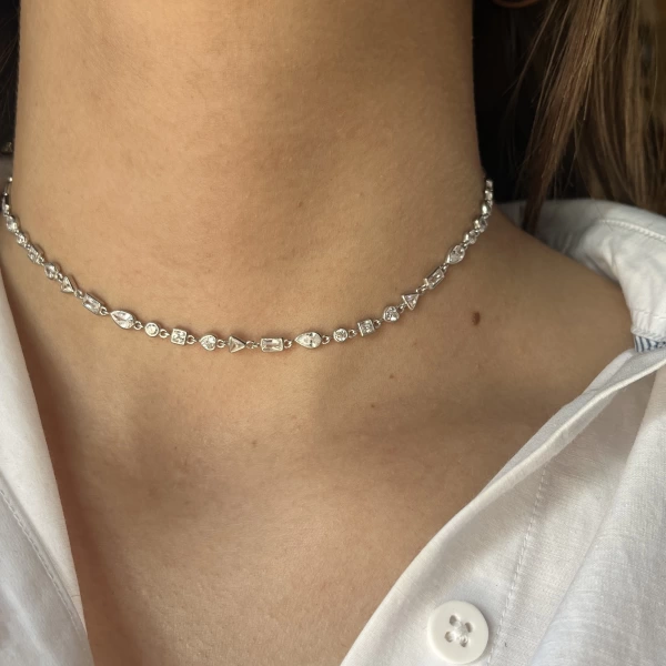 Kalp ve Geometrik Motifli Choker Zincir Kolye I 925 Gümüş