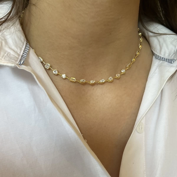 Motifli Choker Zincir Kolye I 925 Gümüş