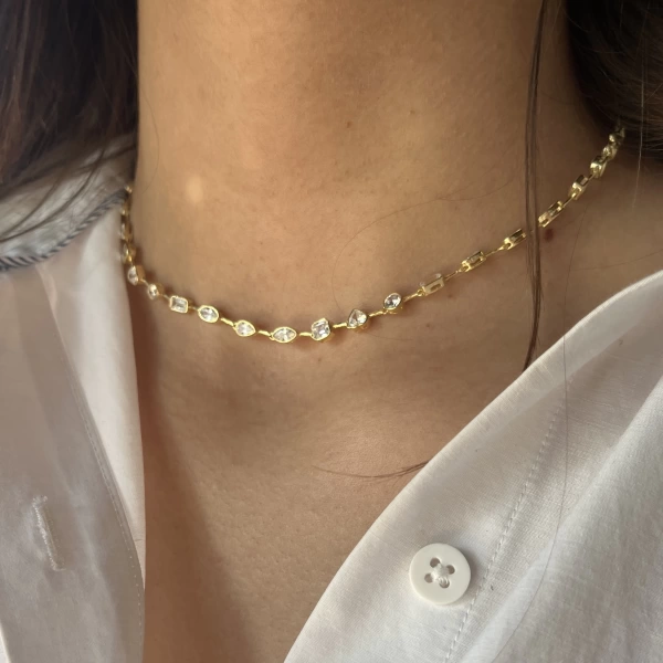 Motifli Choker Zincir Kolye I 925 Gümüş