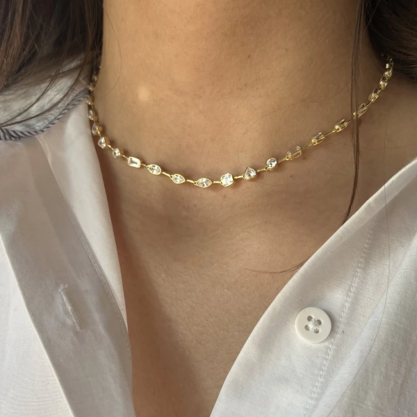 Motifli Choker Zincir Kolye I 925 Gümüş