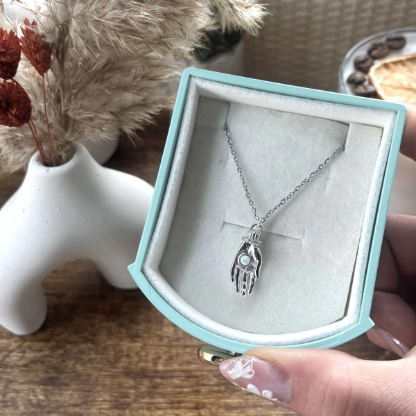 Opal Taşlı Bereket El Kolye I 925 Gümüş