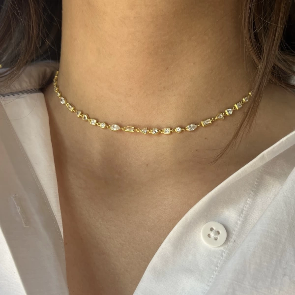 Kalp ve Geometrik Motifli Choker Zincir Kolye I 925 Gümüş