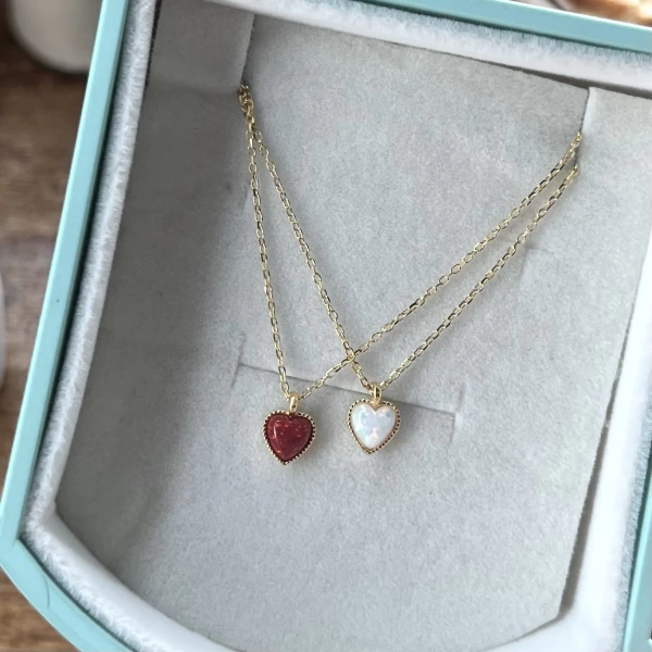 Opal Taşlı Minimal Kalp Kolye I 925 Gümüş