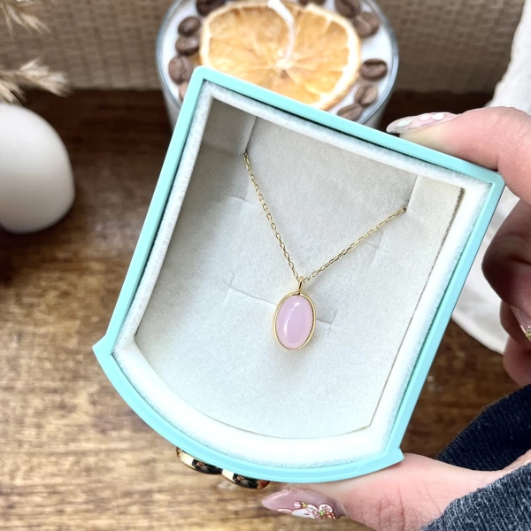 Pembe Oval Taşlı Kolye I 925 Gümüş