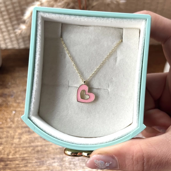 Pembe Mineli Kalp Kolye I 925 Gümüş
