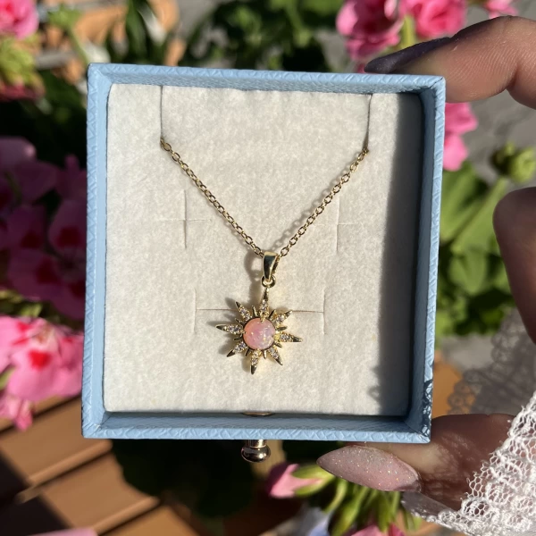 Pembe Opal Taşlı Kuzey Yıldızı Kolye I Çelik