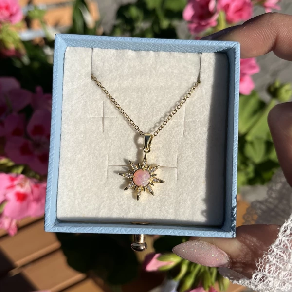 Pembe Opal Taşlı Kuzey Yıldızı Kolye I Çelik