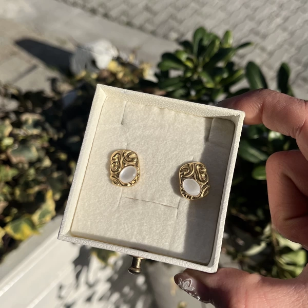 Sedefli Vintage Küpe I Çelik